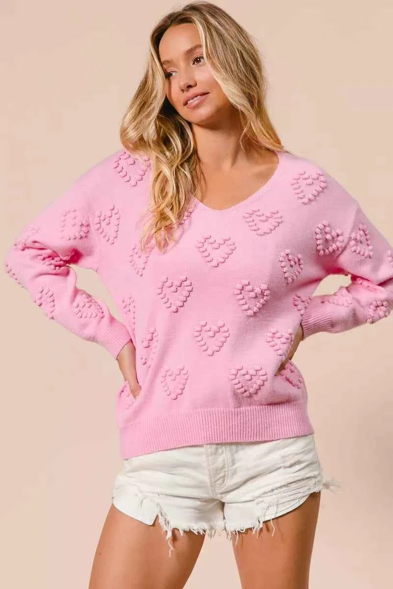 BiBi Valentines Heart Pompom V Neck Knit Top 8709b467521a471691edcdb5439365bd-Max-Origin