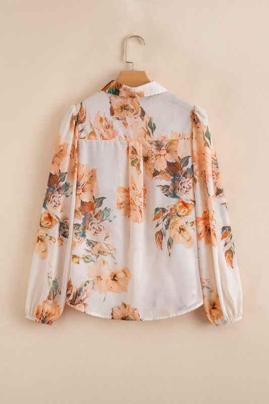 Floral Puff Sleeve Collared Shirt 879a2f7e-a76a-4449-b4c7-bf34463eb7dd