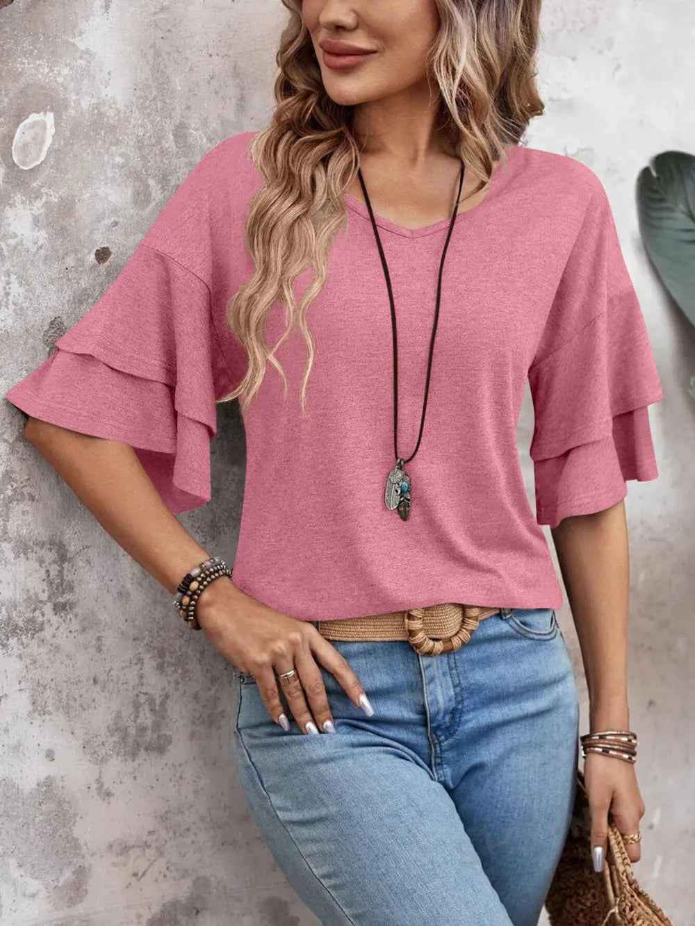 V-Neck Half Sleeve Blouse 8814552b-e2c8-44ae-98e2-4c42c1e92c73-Max