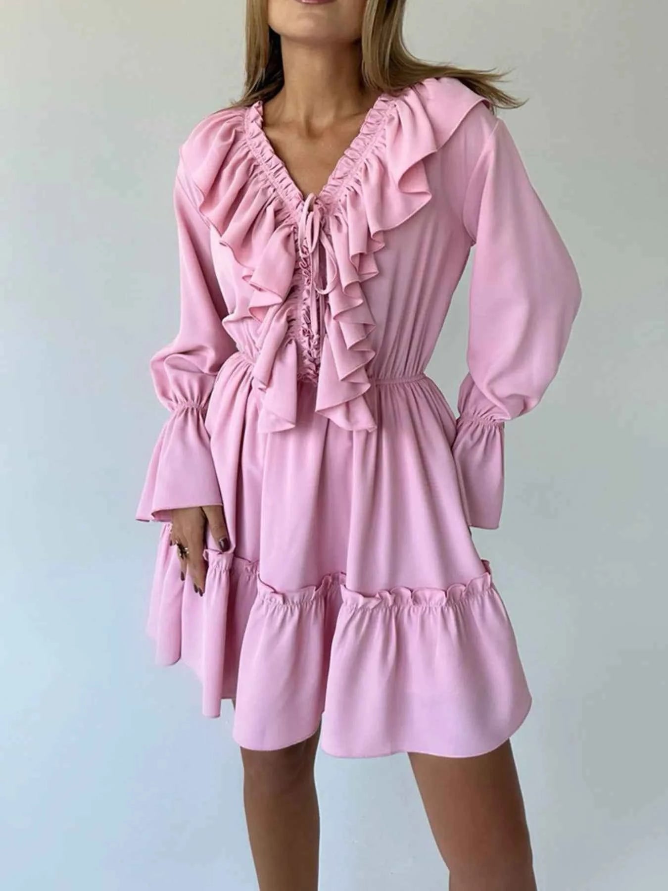 Ruffle Flounce Sleeve Mini Dress Pink 885d3aaf-ee96-42b6-ba68-050bf74bf56b-Max-Origin