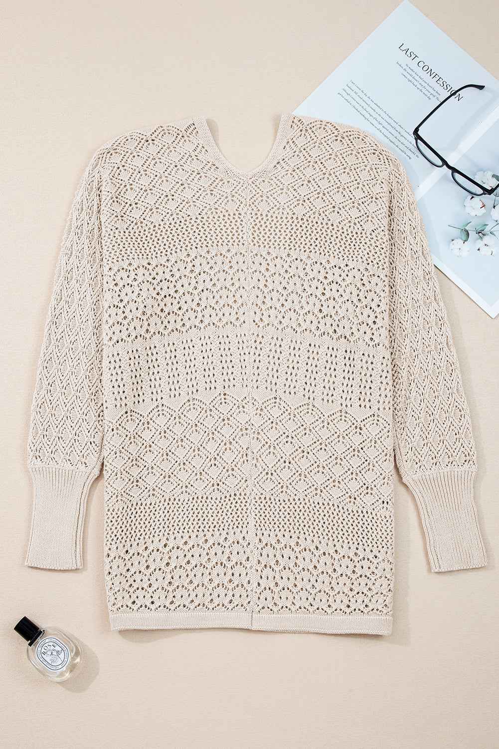 Jet Stream Mix Pattern Hollow Knit Open Front Cardigan 8892098600e16ccb