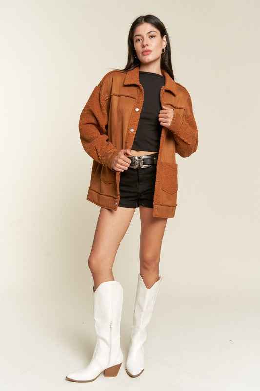 FAUX FUR AND SUEDE JACKET JJO5028 CAMEL 8896c7e0-5f65-4a65-94af-cca74d6b9b0f