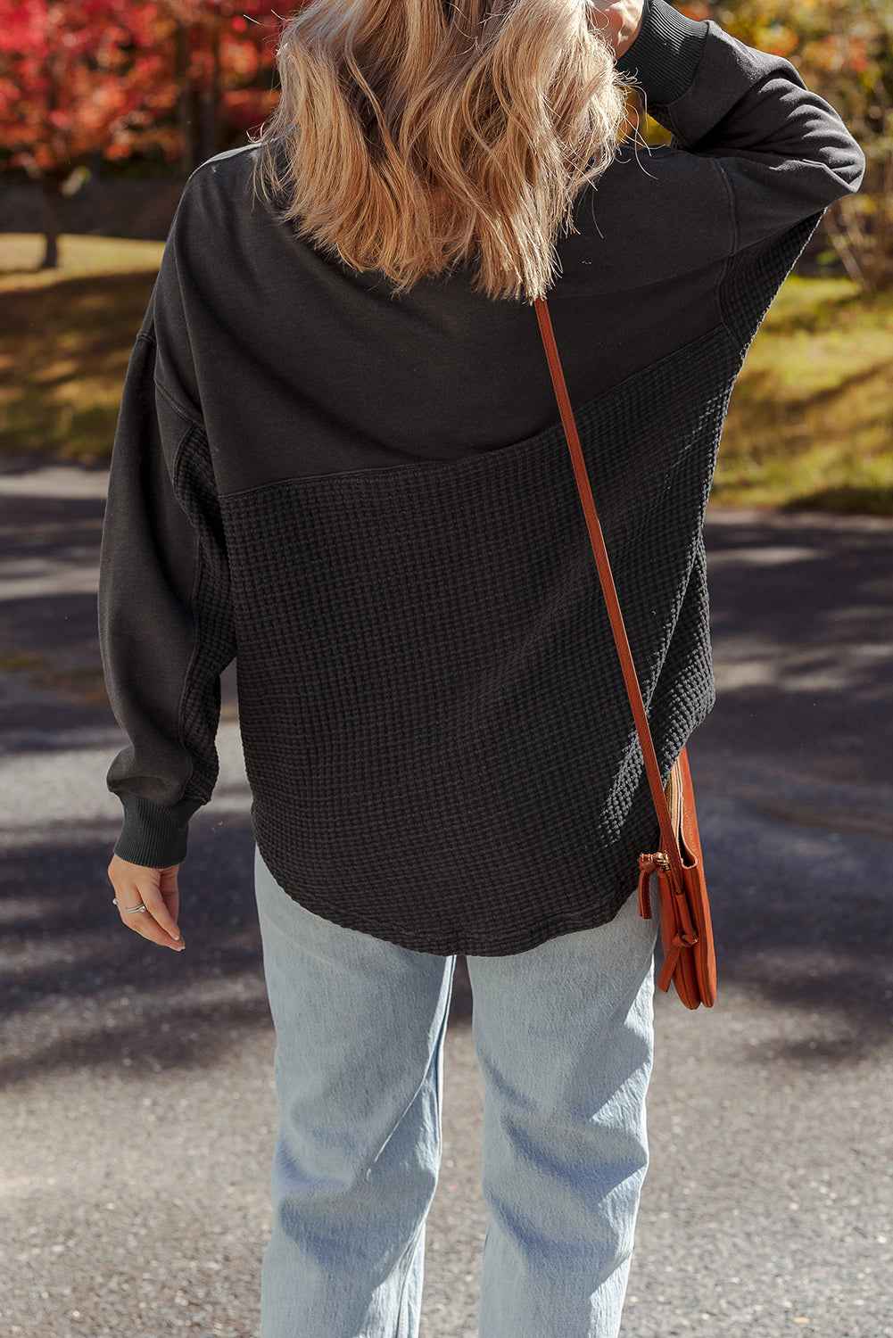Carbon Grey Waffle Knit Patchwork Half Zipped Casual Sweatshirt 88bcf3fadb15bec3