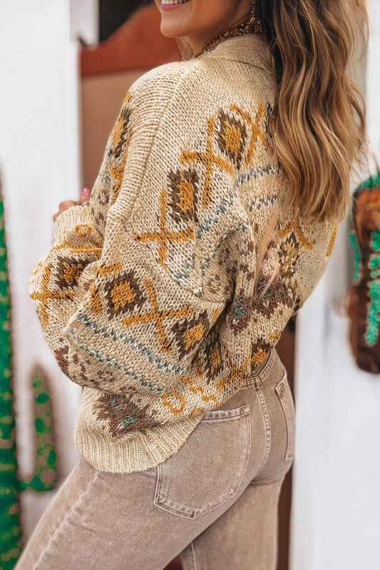 Western Knit Buttoned V-Neck Cardigan Sweater 8921f205-8f3c-4d96-9dc9-e1a3ba24ea8d