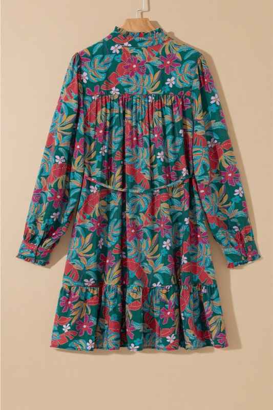 Floral Frilled V-Neck Puff Sleeve Ruffle Shirt Dre 892cc2d9-f487-4092-aab5-7be639f6e165