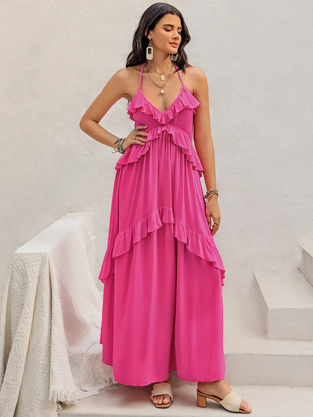 Ruffled Halter Neck Maxi Dress 893efe0e-1e33-4858-9b7d-f4f7a475fcb6-Max