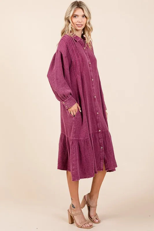 Mittoshop Mineral Wash Cotton Gauze Ruffle Midi Shirt Dress 8954f4a9-1c5d-49ab-898a-55165392cfdc-Max