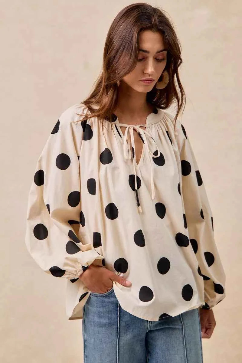 BiBi Polka Dot Exaggerated Balloon Sleeves Blouse 89f1af80163143a39b80d34dc0f74a14-Max-Origin
