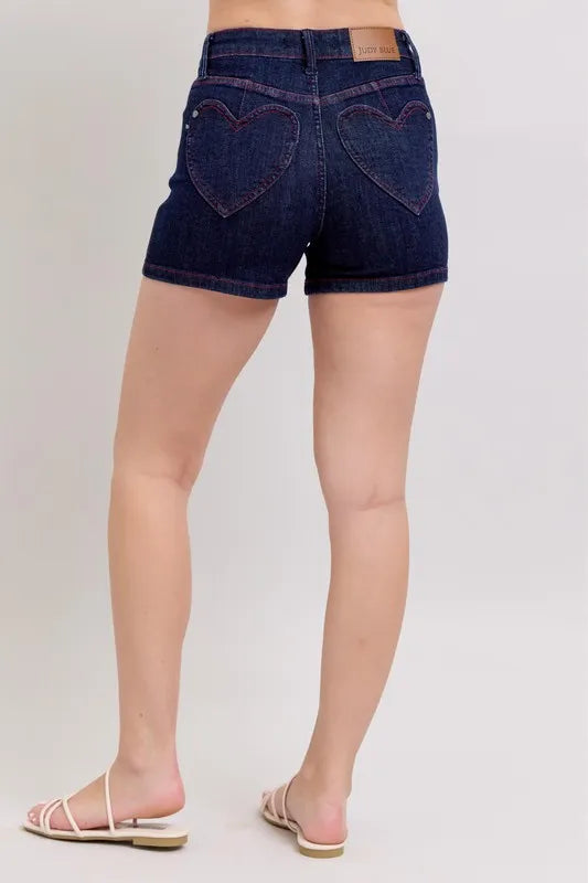 Judy Blue Full Size High Waist Heart Shaped Pkts & Red Contrast Thread Denim Shorts Plus Size 89f8906dc668472ea518e6ac066733a9-Max-Origin