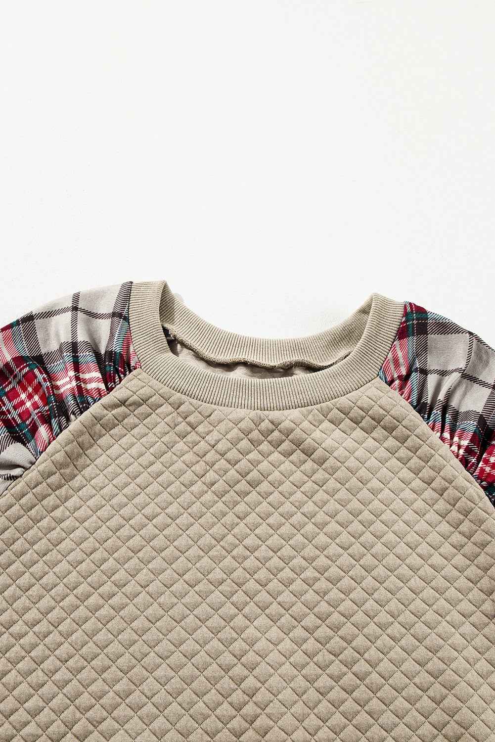 Apricot Plus Size Plaid Raglan Sleeve Crew Neck Sweatshirt 8a3ef1afa7cc3857