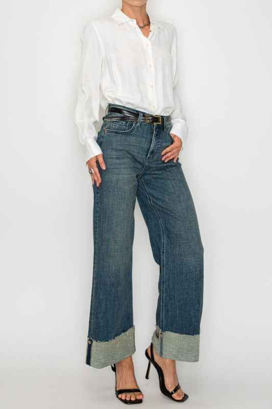 TUMMY CONTROL HIGH RISE CUFFED WIDE LEG JEANS 8a4d9ab0-2adb-4328-a97a-4609588778cc