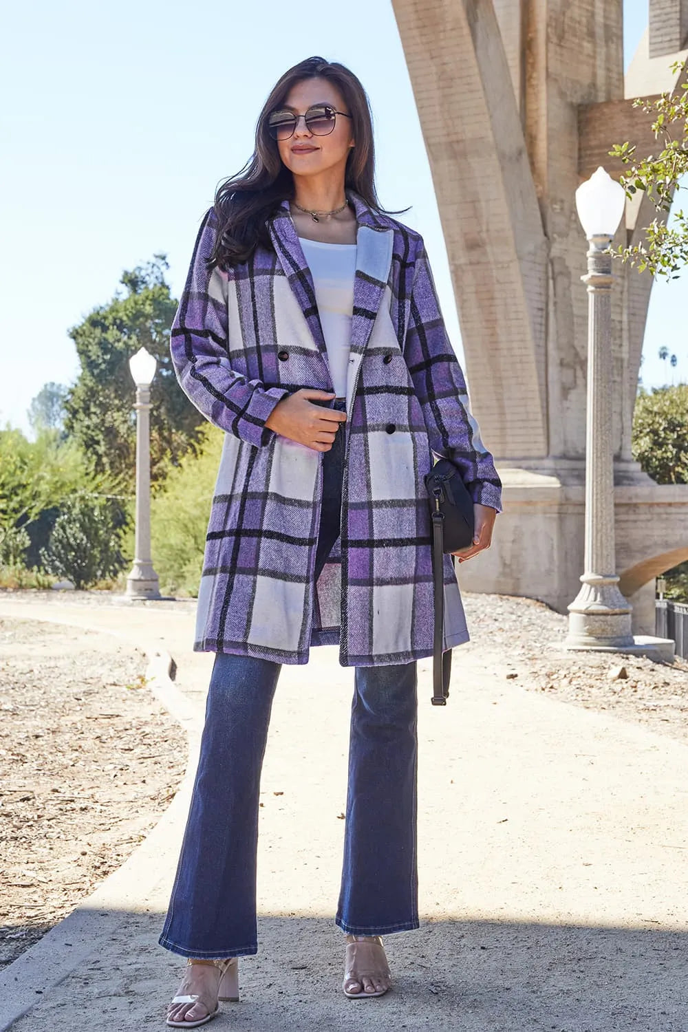 Double Take Full Size Plaid Button Up Lapel Collar Coat Violet 8a6895d9bf5c4c6caf034a3e0fcd96a4-Max