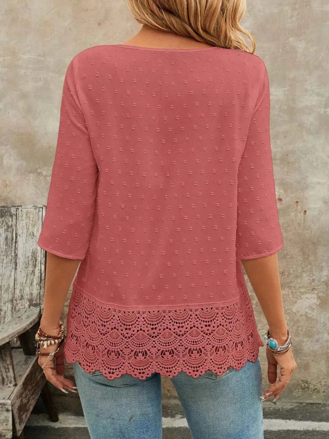 Lace Hem V-Neck Blouse 8a74346bcd924c609c32813db79542cb-Max-Origin