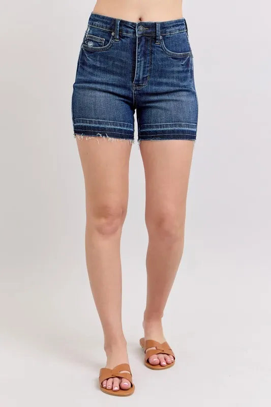 Judy Blue Full Size High Waist Tummy Control Destroy Release Hem Denim Shorts Plus Size DK 8a813ea6ad9849df801d74a1fe352a05-Max-Origin