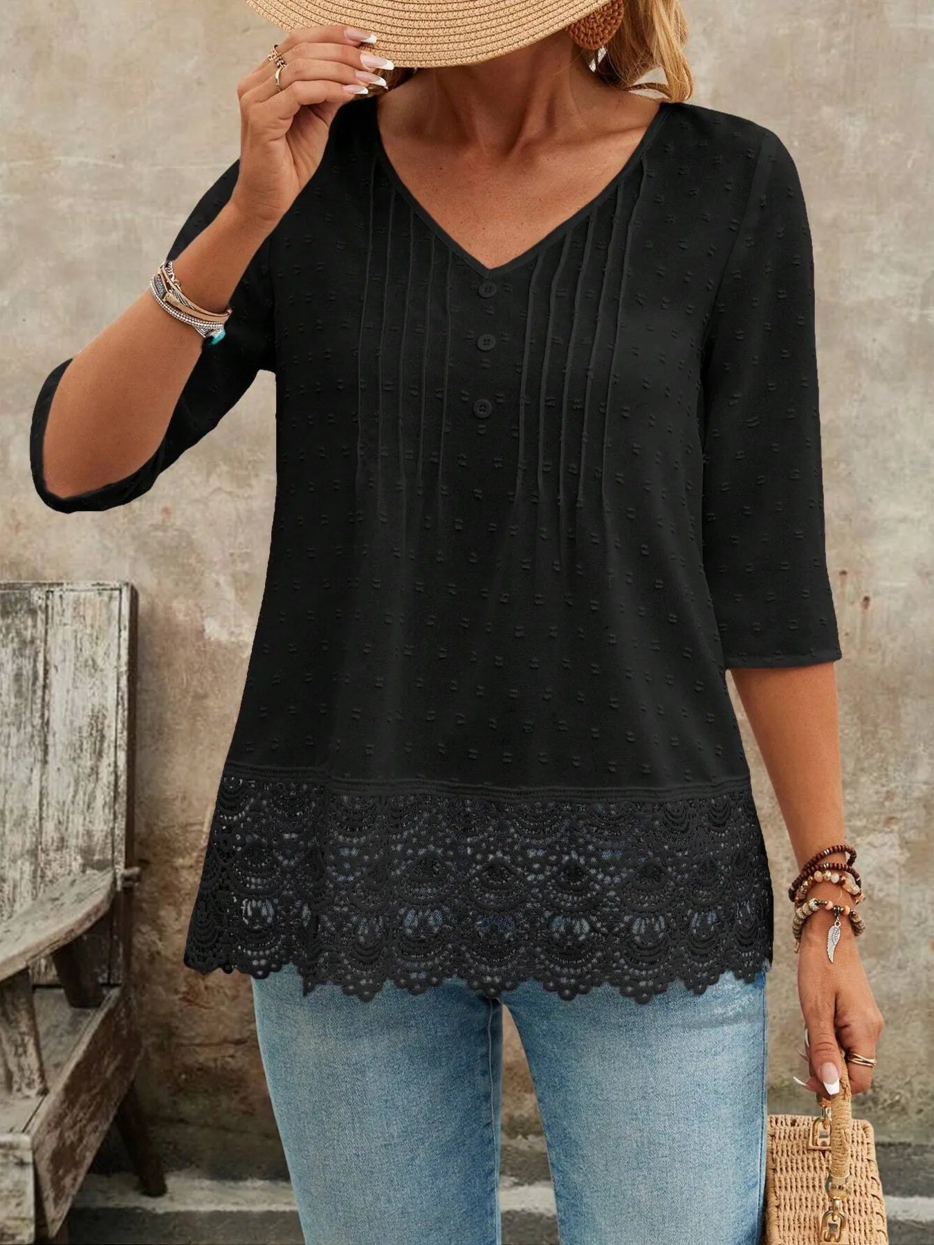 Lace Hem V-Neck Blouse 8ac6dc5164144ac6946998cbc0899ec7-Max-Origin