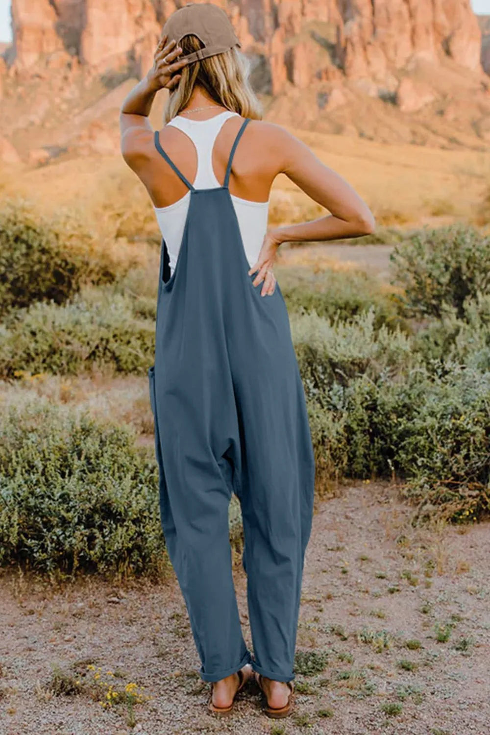 Double Take Full Size V-Neck Sleeveless Jumpsuit with Pockets 8b68f4fd-f0d3-4f71-b754-c0d309a249dc-Max