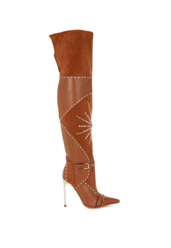 Medira Pointed Toe Embellished Stiletto Boots Tan 8b81419a-86b4-4301-b905-abab10c2086f
