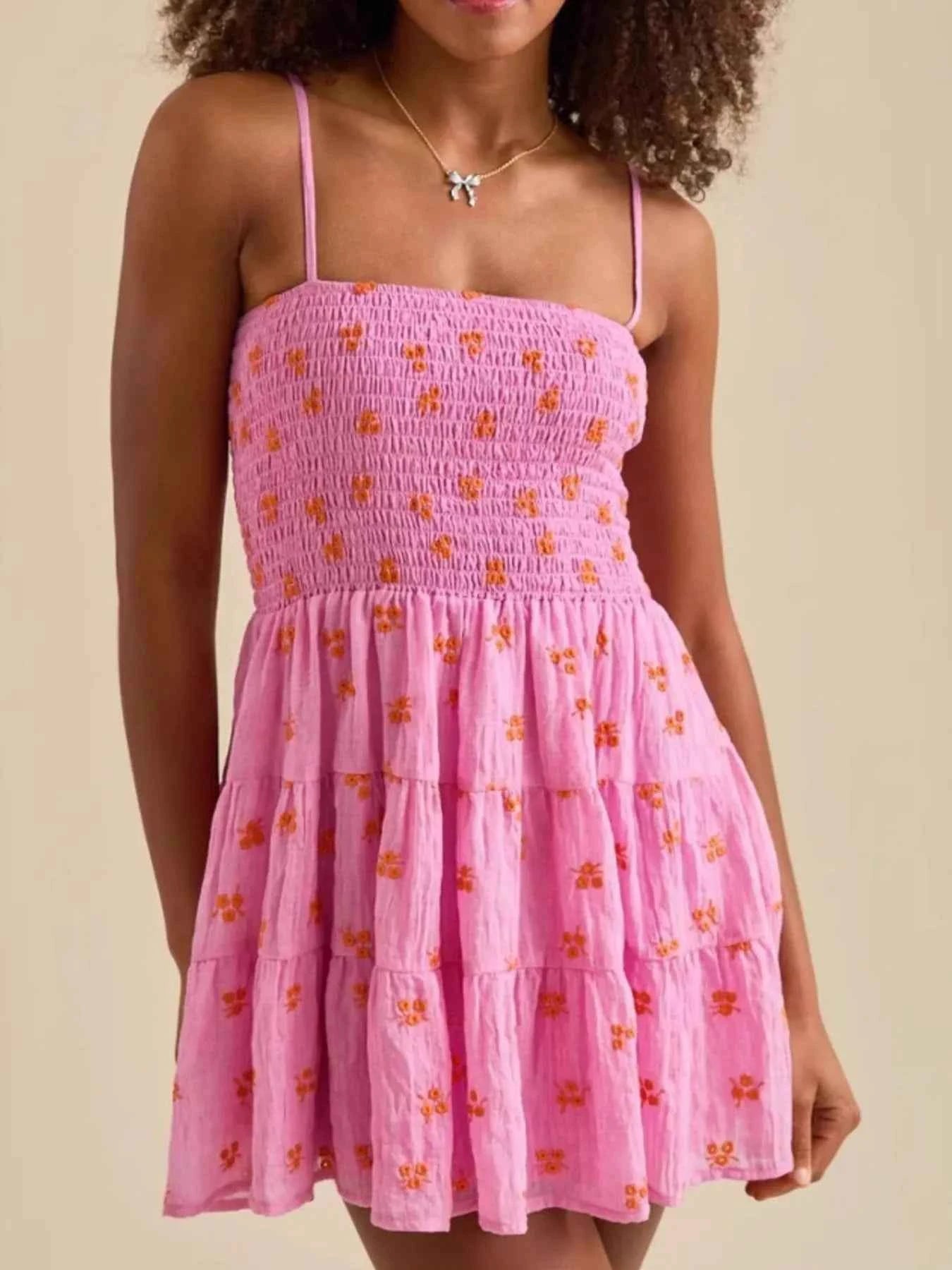 Floral Smocked Tiered Mini Cami Dress Pink 8baf4ec9-b7db-4bad-b140-86dae051519c-Max-Origin