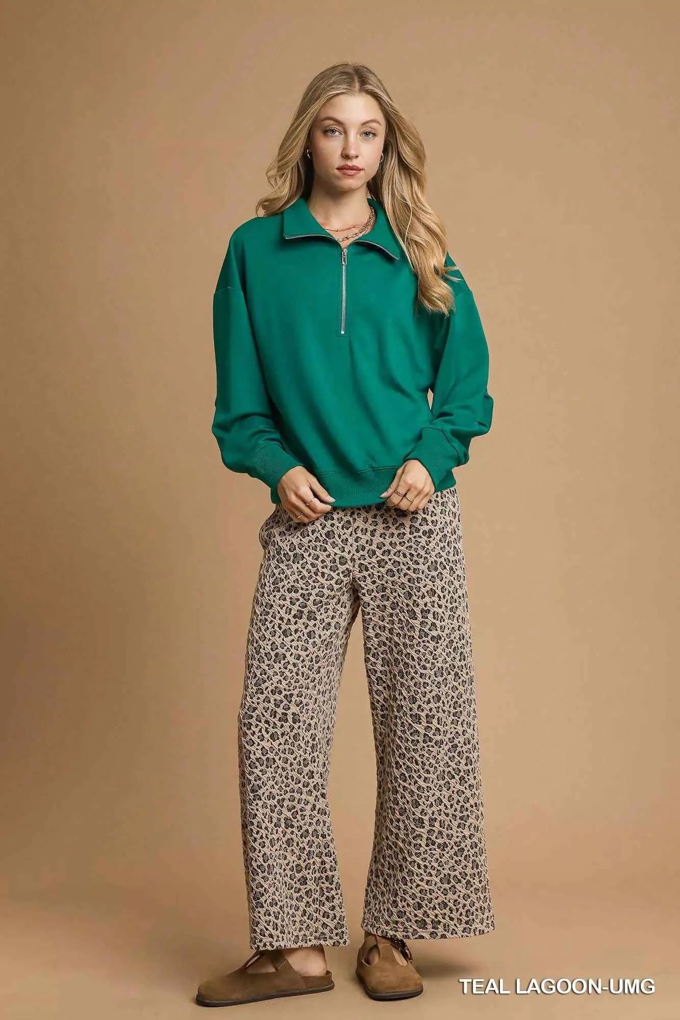 Umgee Half Zip Drop Shoulder Sweatshirt 8be9e67e-a950-44cd-9917-99d383b6bc02-Max-Origin