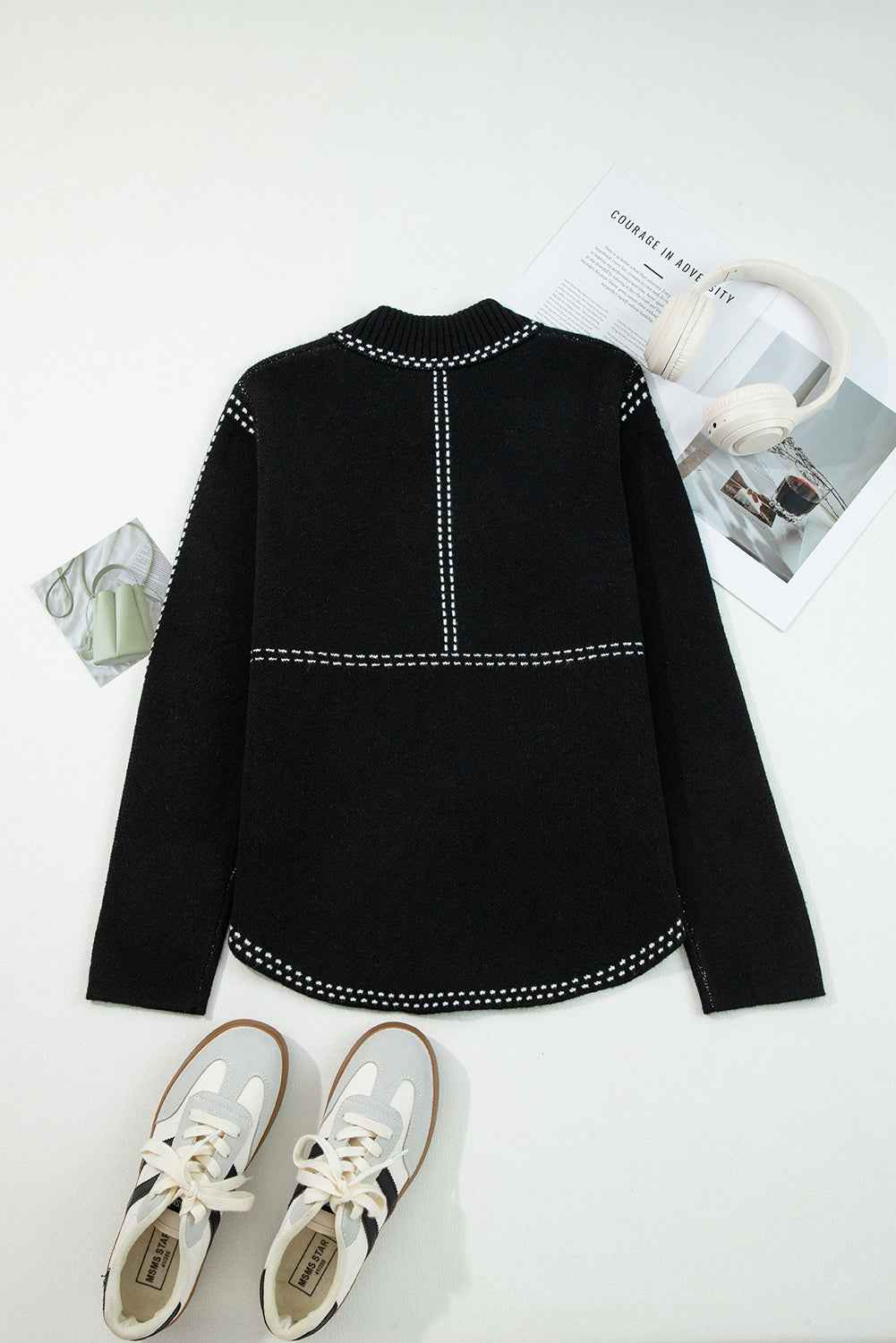 Black Bomber Contrast Trim Snap Button Long Sleeve Cardigan 8c109f222454c710
