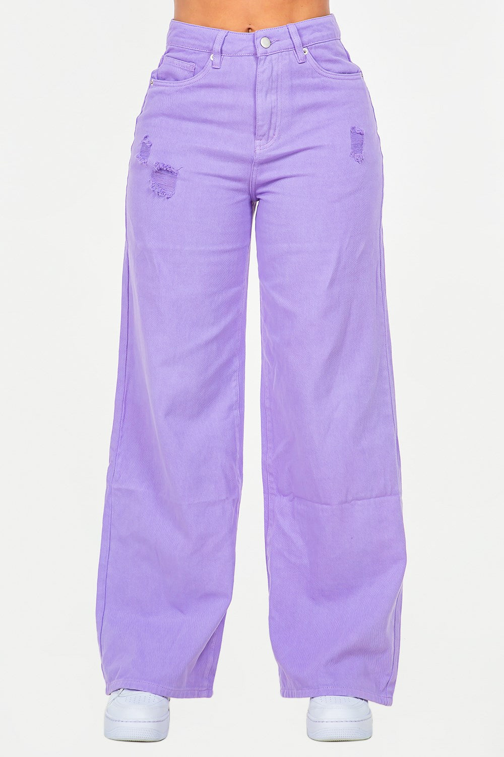 American Bazi High Waist Distressed Wide Leg Jeans Lavender 8c452816-69ce-4944-8ec9-9a58278630db-Max