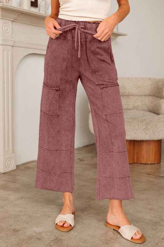 Mineral Wash High Waist Raw Hem Pants