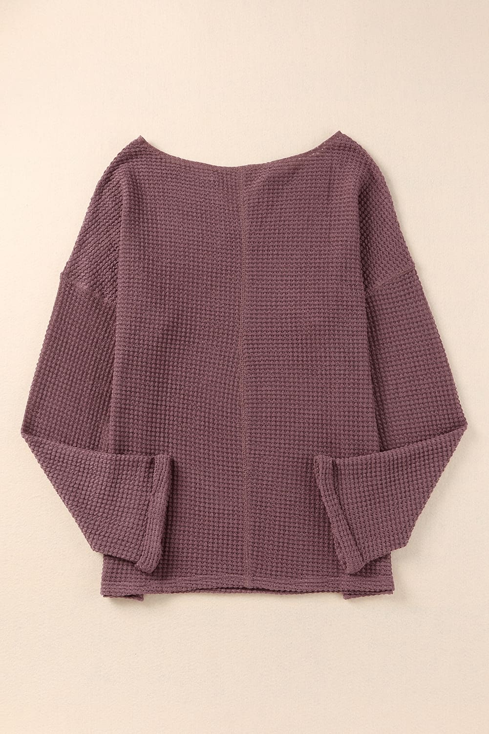 Purple Waffle Knit Split V Neck Drop Shoulder Long Sleeve Top 8cc7118c65fcfe63