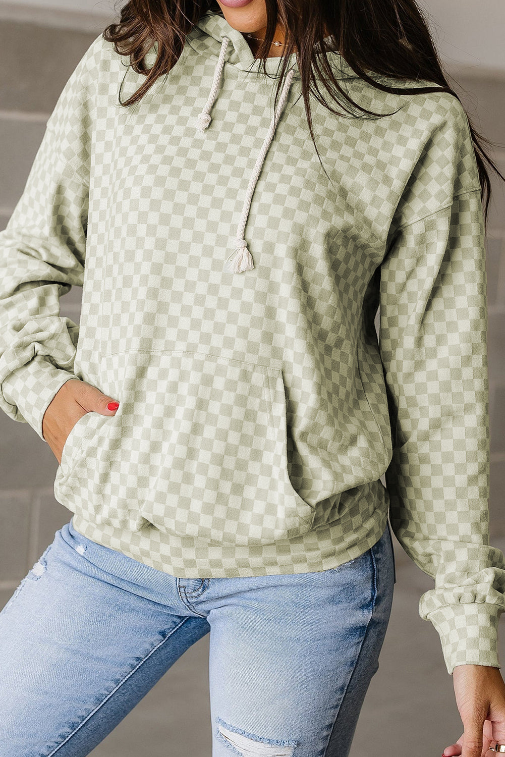 Green Checkered Kangaroo Pocket Hoodie 8e0ee19ace2df24f