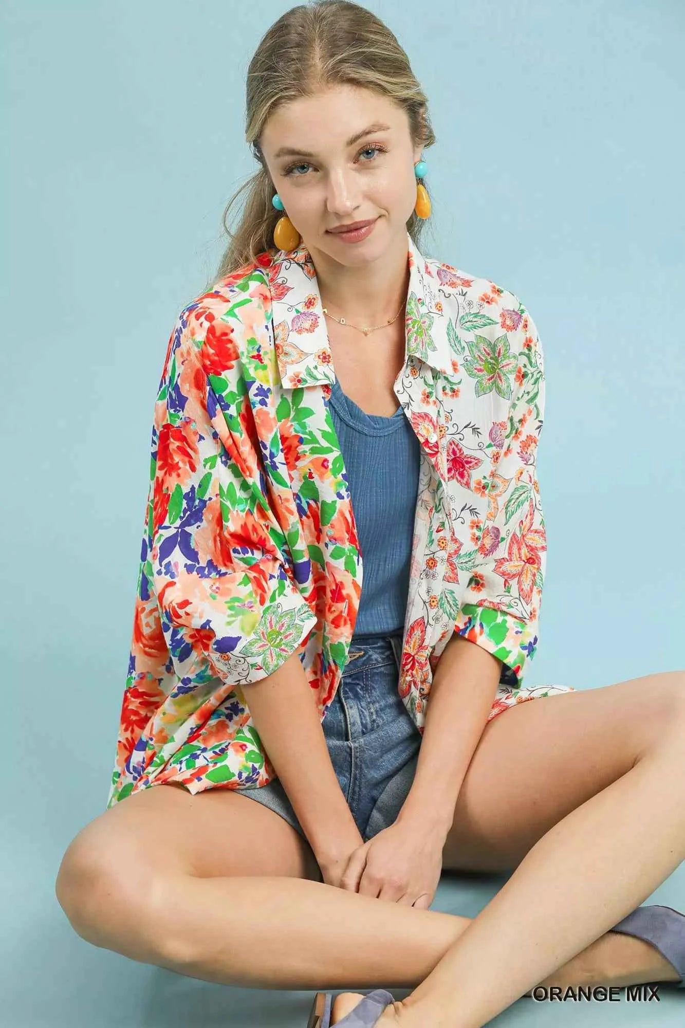 Umgee Mixed Floral Oversized Button Down Shirt 8e13d6ef-5138-440c-9501-f848b1fef56c-Max-Origin