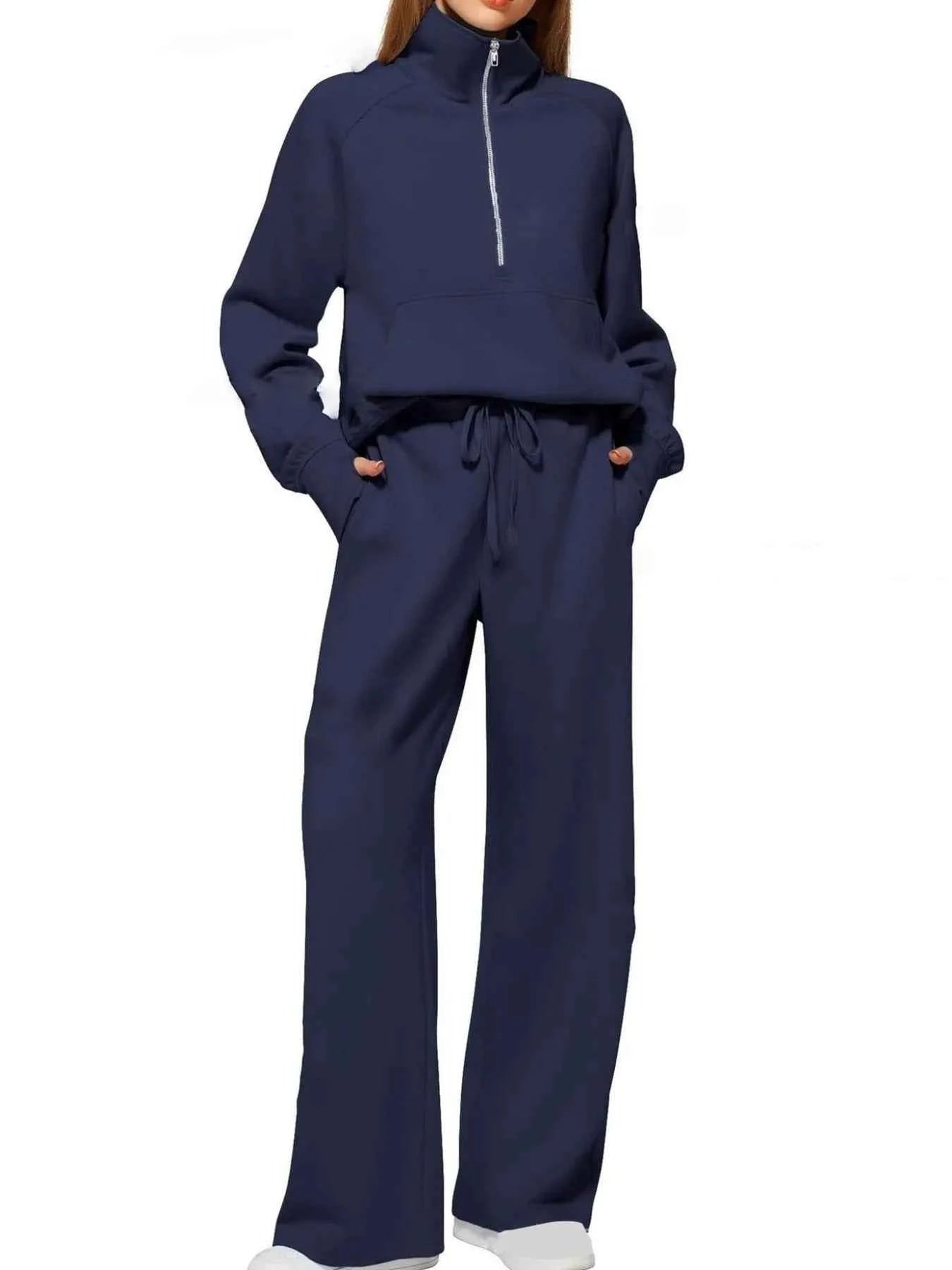 Half Zip Long Sleeve Top and Pants Set Navy Blue 8e9bfaed-b45c-4c3a-ae11-62a7981e8d88-Max-Origin