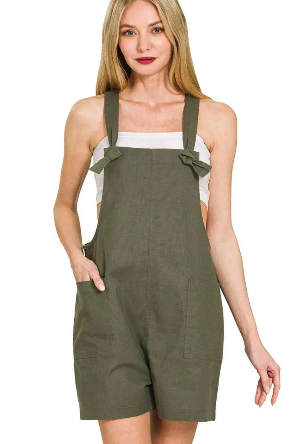 Zenana Woven Knot Strap Rompers DK OLIVE 8eafdc5a-3a35-4cef-a0de-c6bad23fd5d2-Max-Origin
