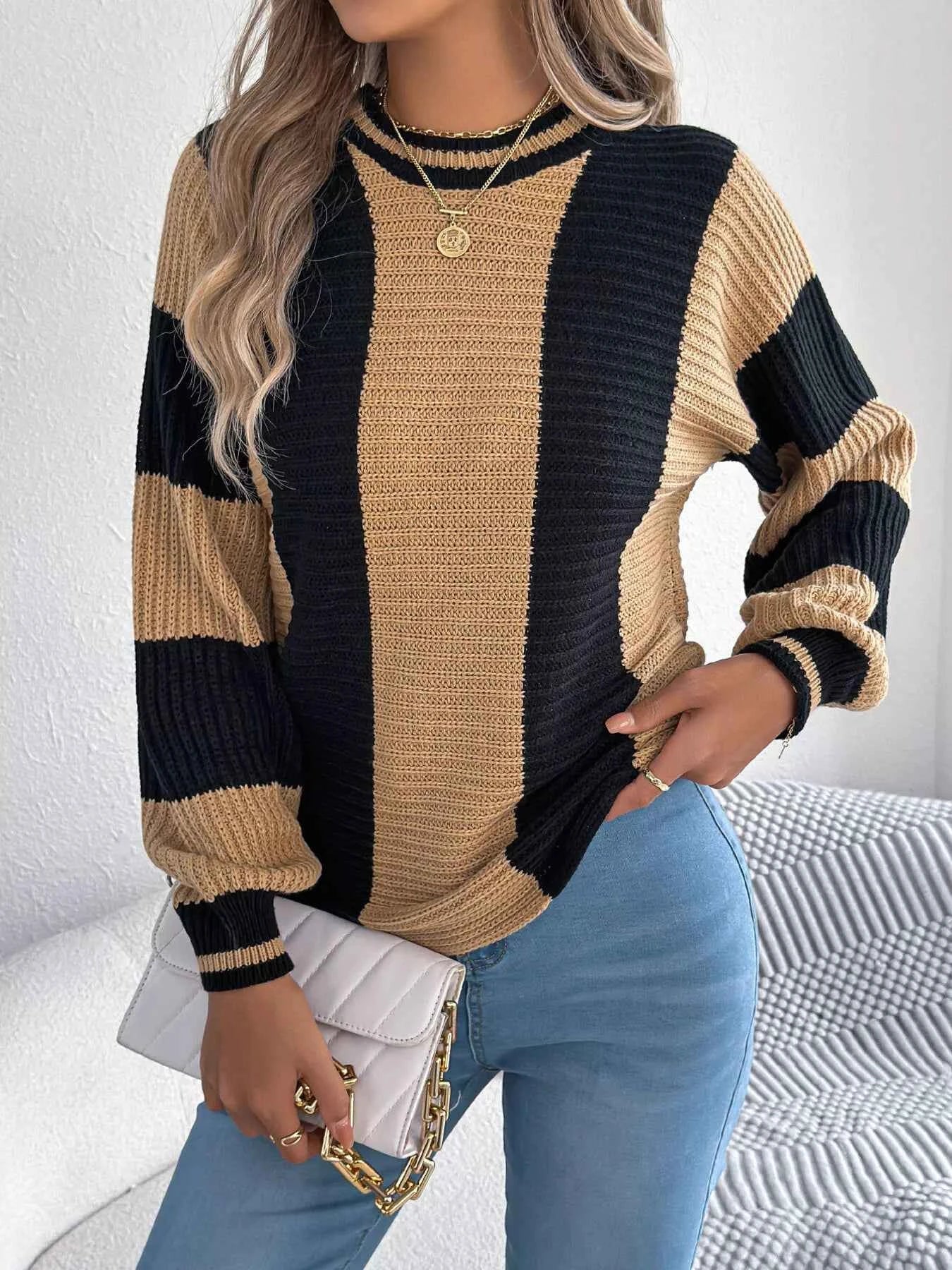 Color Block Round Neck Sweater 8f11697a40584aeb88010511845442a2-Max-Origin