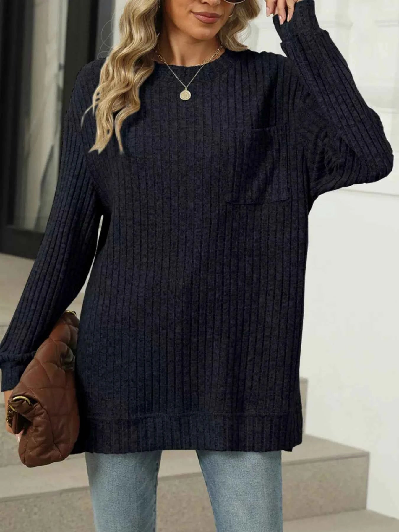 Ribbed Knit Round Neck Sweater 8f57a9d4-e5bd-48bc-a2ca-2438f3c31c24-Max-Origin