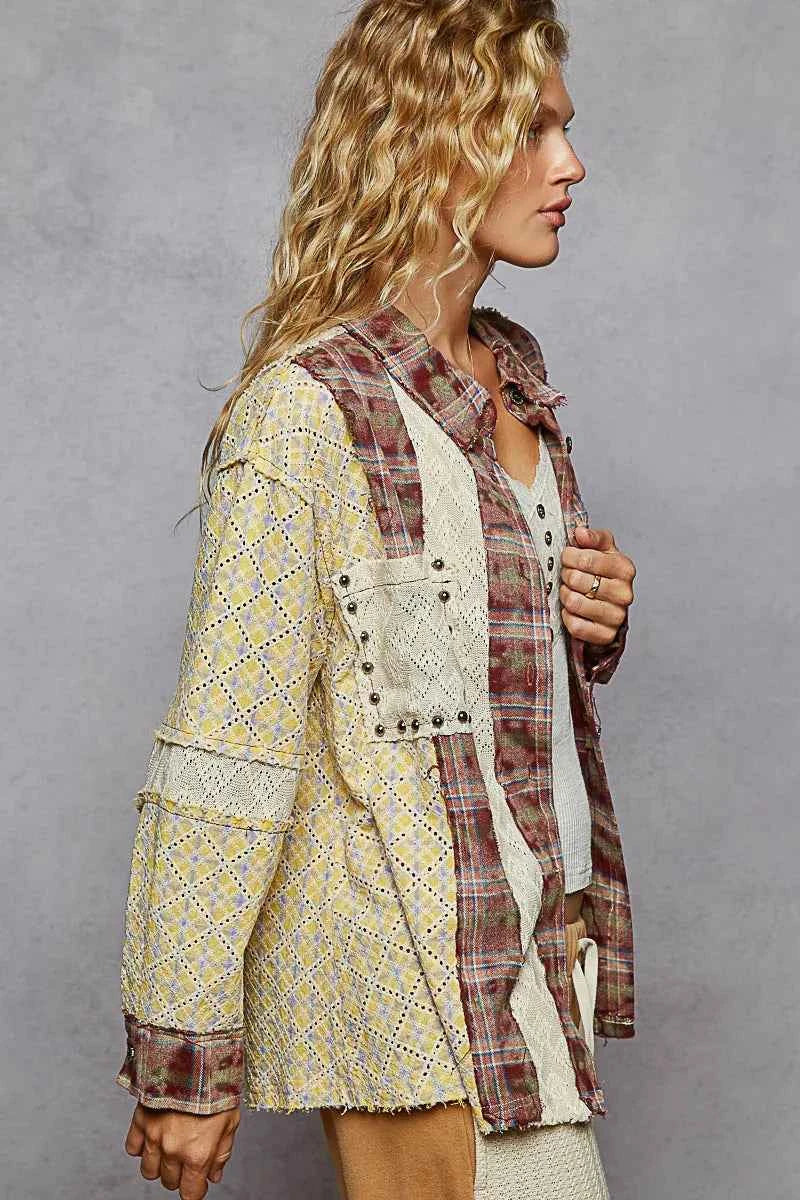 POL Studded Contrast Plaid Long Sleeve Shirt 8f9309e5-8ab3-494c-abd7-2c5fa302cd53-Max-Origin