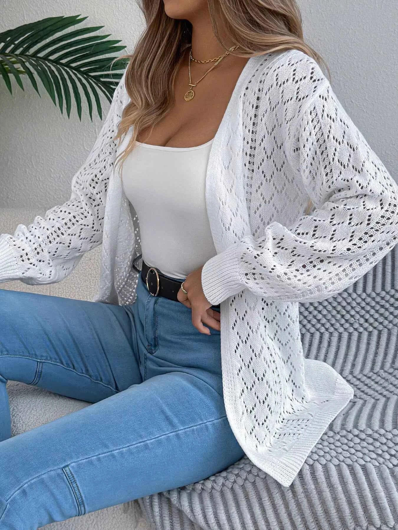 Openwork Open-Front Long Sleeve Cardigan White 8fd0c5c5c06149bf9d171cadd31e0d17-Max-Origin