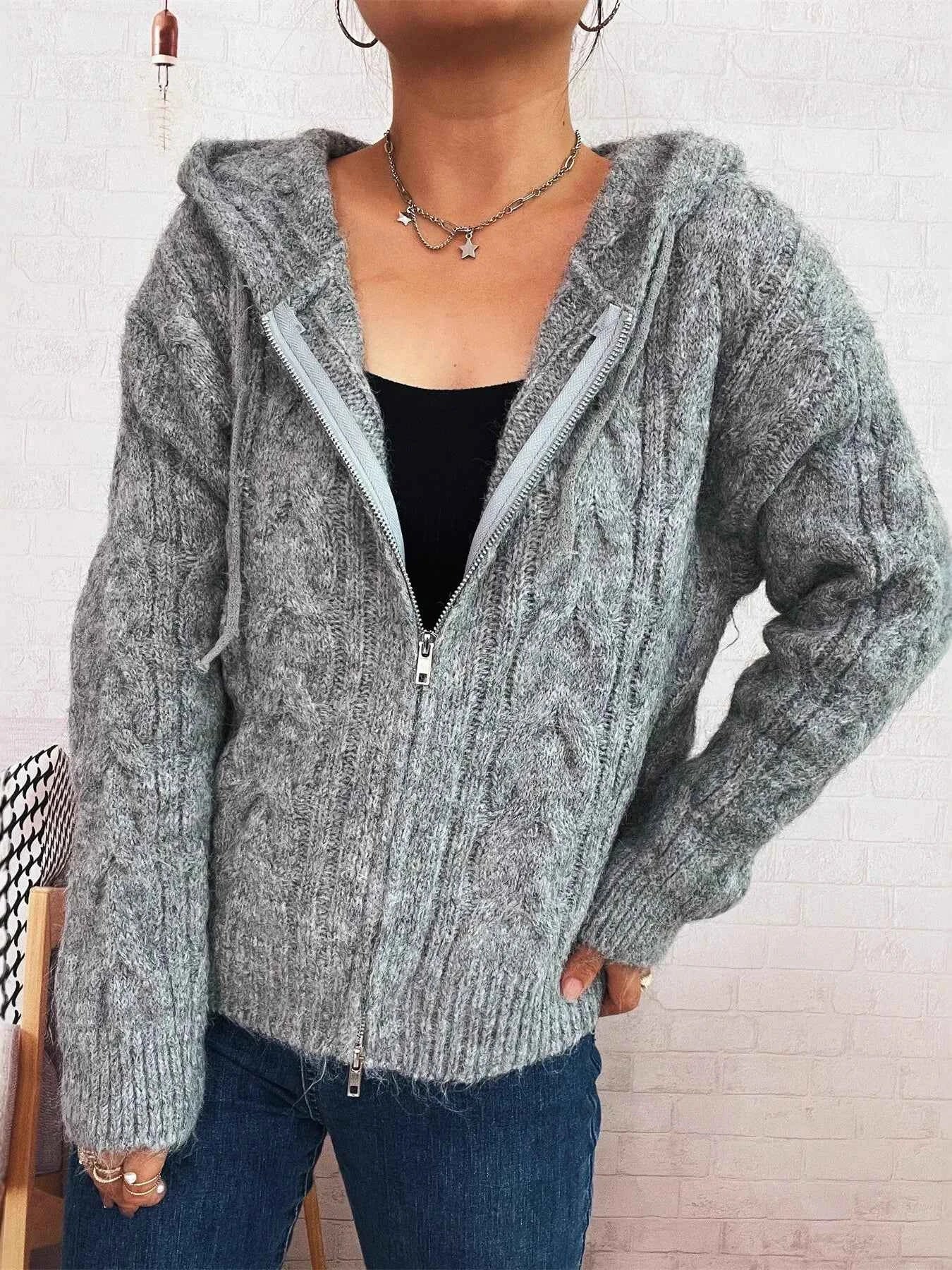 Cable Knit Hooded Zip-Up Cardigan 903b2baef4d74101a9509b7a015d3121-Max-Origin