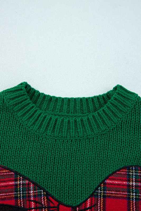 Plaid Bow Drop Shoulder Christmas Sweater 90ddf5c3-5305-4781-9a4a-5cc956369169