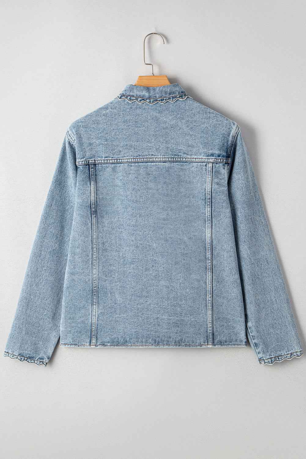 Myosotis Scallop Trim Collar Pocket Button Up Denim Jacket 90e0bb610eec040e