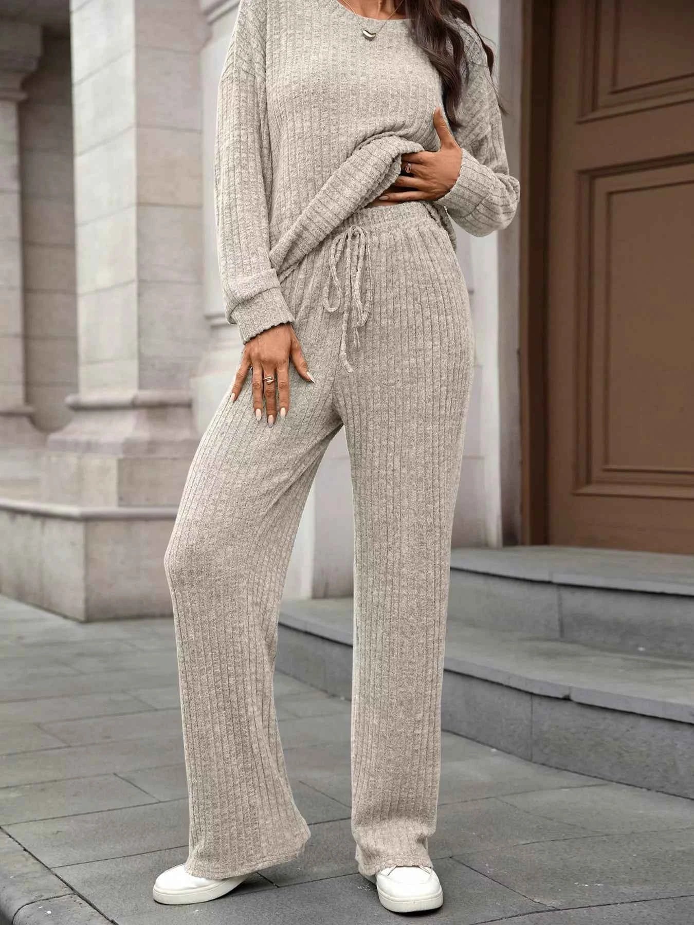 Ribbed Round Neck Top and Pants Set 91346fdee07646dfa3f5bf91c97fd1b8-Max-Origin
