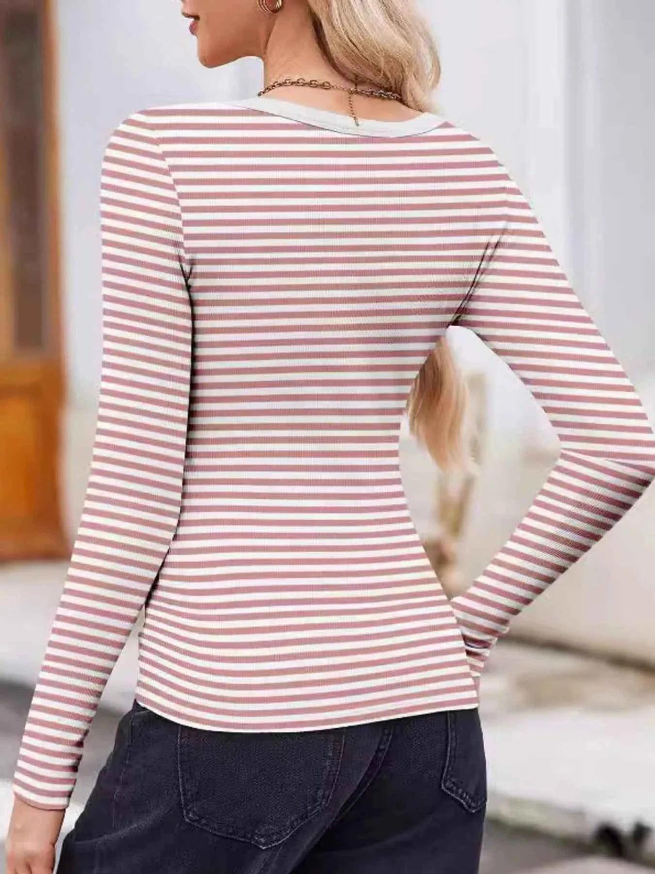 Striped Long Sleeve Scoop Neck T-Shirt 9146ccea-e13a-4413-8f1f-0b93483584be-Max-Origin