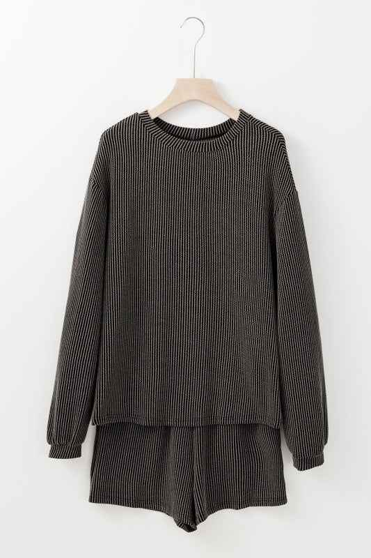Corded Knit Long Sleeve Top and Shorts Set 914aa186-baf6-484a-a8ec-cd9a9c5b63f5