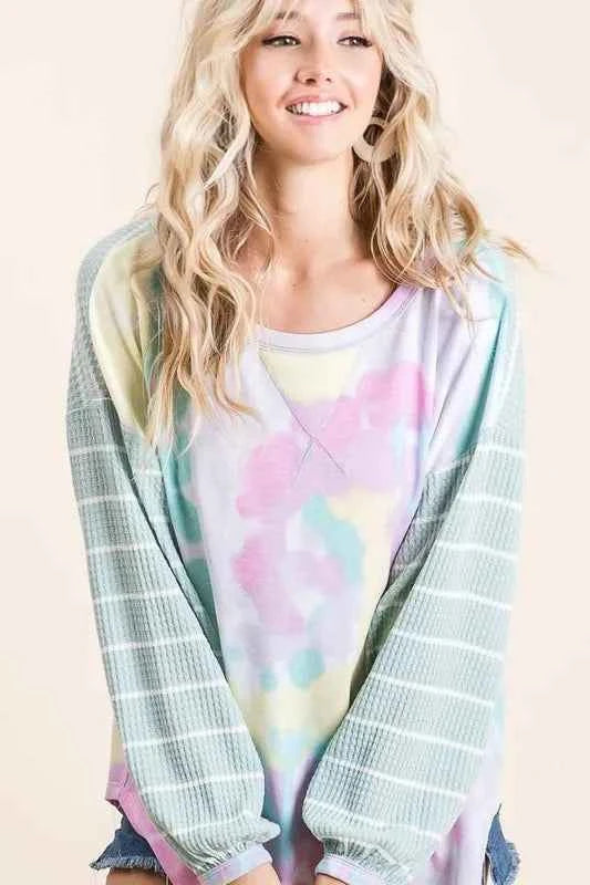 BiBi Tie Dye Terry Top with Wide Stripe Thermal Waffle 91d8288117c2461f805a159e646a0eef-Max-Origin