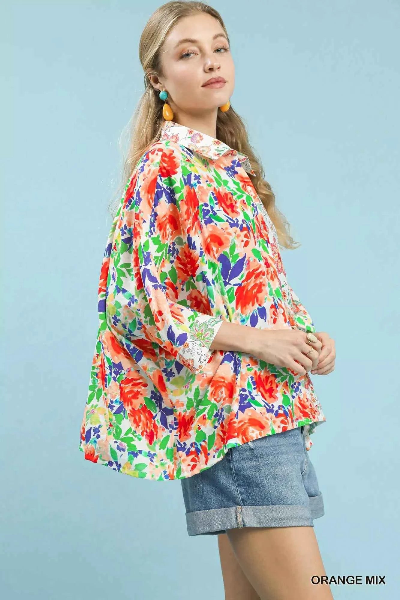 Umgee Mixed Floral Oversized Button Down Shirt 91fa6ead-2ec9-43c4-a155-06a489787961-Max-Origin