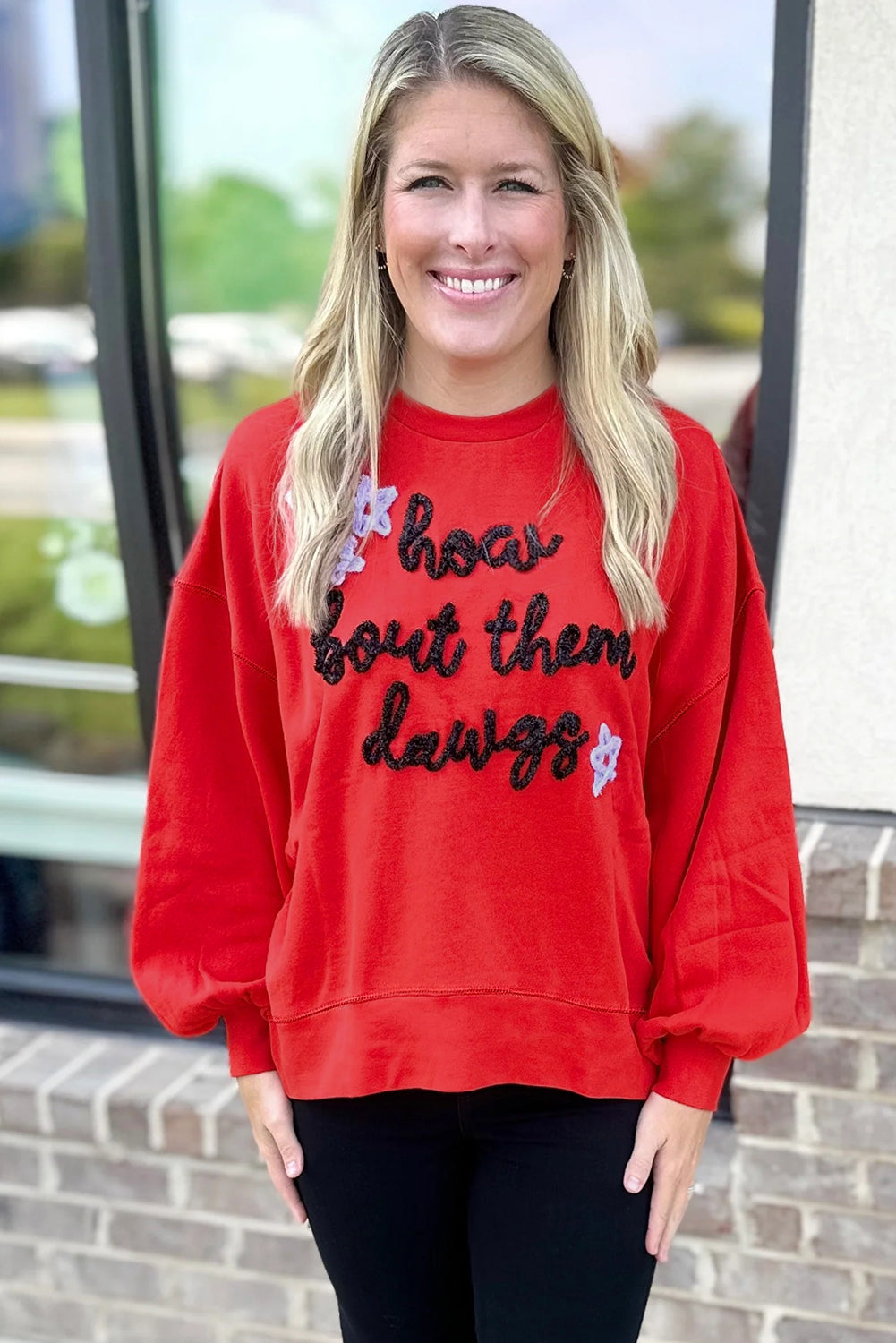 Fiery Red How Bout Them Dawgs Glitter Graphic Sweatshirt 922b0c69a1fc5e5a
