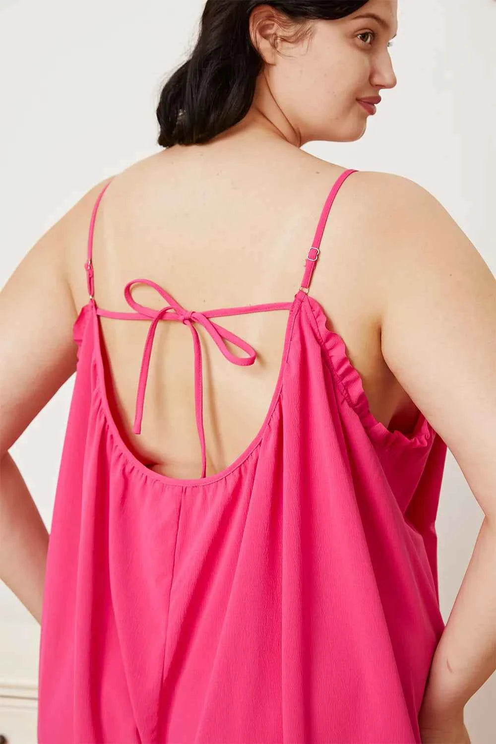 Double Take Full Size Ruffle Trim Tie Back Cami Jumpsuit with Pockets 922f0060-9147-44b4-ab4c-6c987de3c385-Max