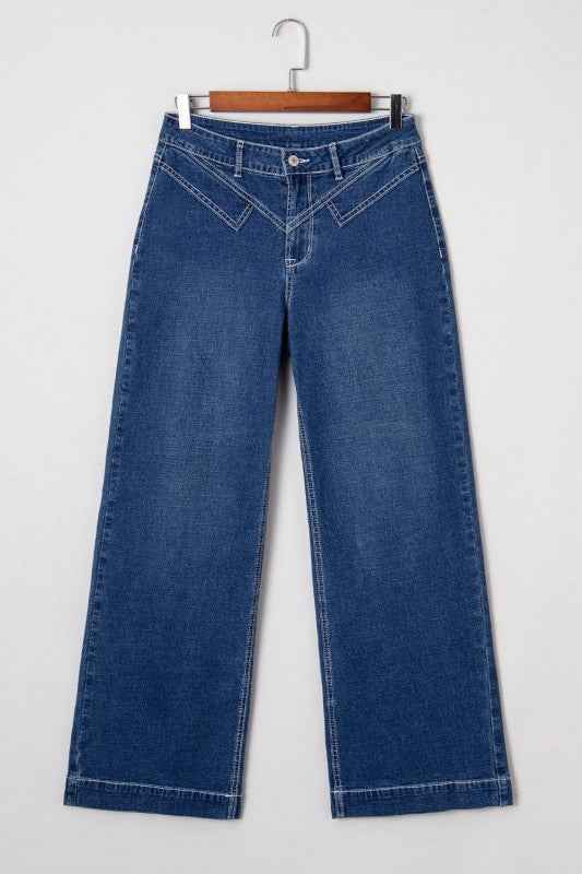 Denim Stitch High-Waist Cuff Jeans 92696ff2-ae5e-4d0e-b06c-d7e4fb08312f