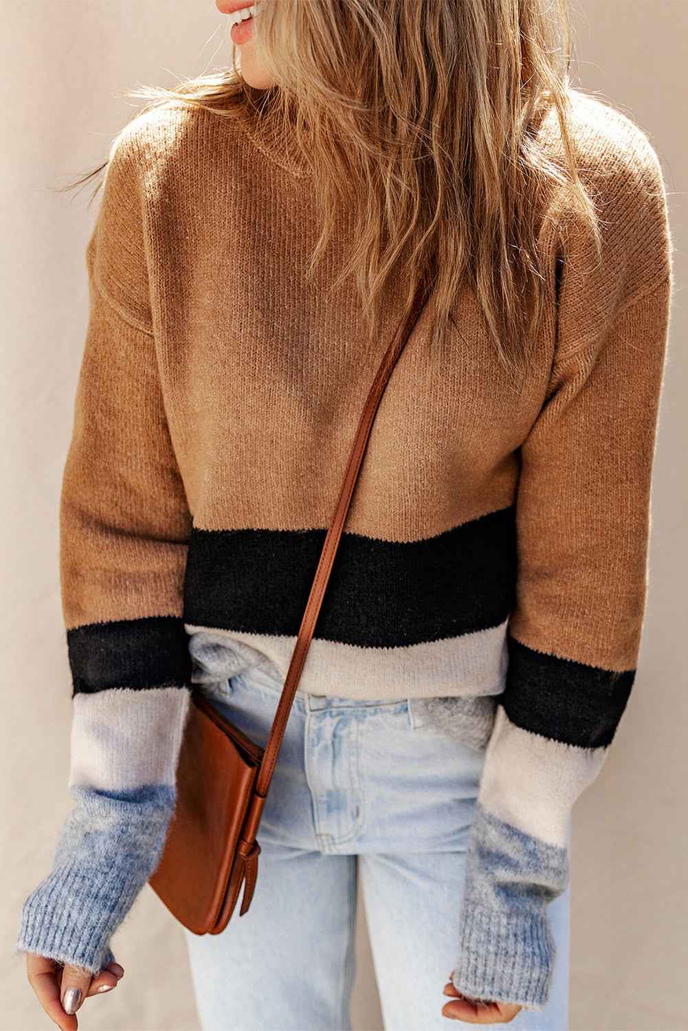 Brown Casual Striped Colorblock Ribbed Knit Sweater 9293c1114b786a27