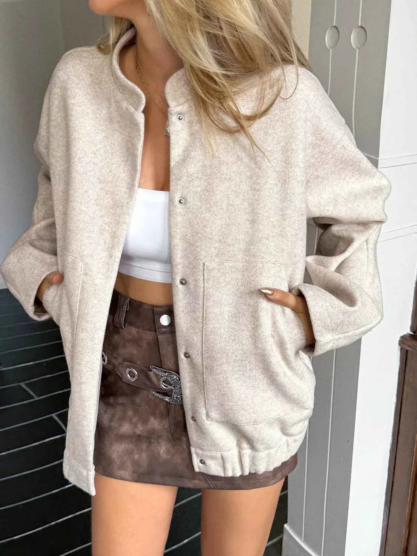 Snap Down Dropped Shoulder Jacket Apricot 92acaf7df4dd4f168f89f4ea8329d44e-Max-Origin