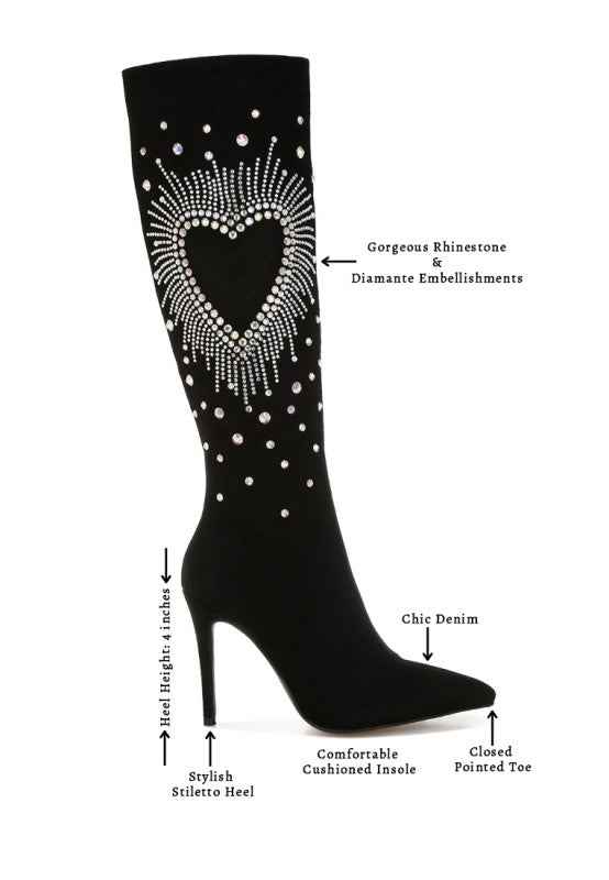 Coastra Rhinestone Embellished Stiletto Boots 92c457d8-277b-4cf1-9a3a-867af777da4b