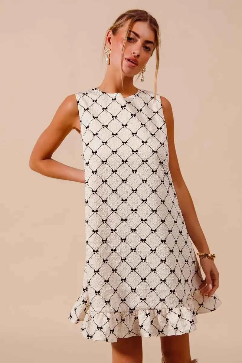 SO ME Texture Bow Printed Mini Ruffle Dress 92f6287474dc436d843e34f25ae5acce-Max-Origin